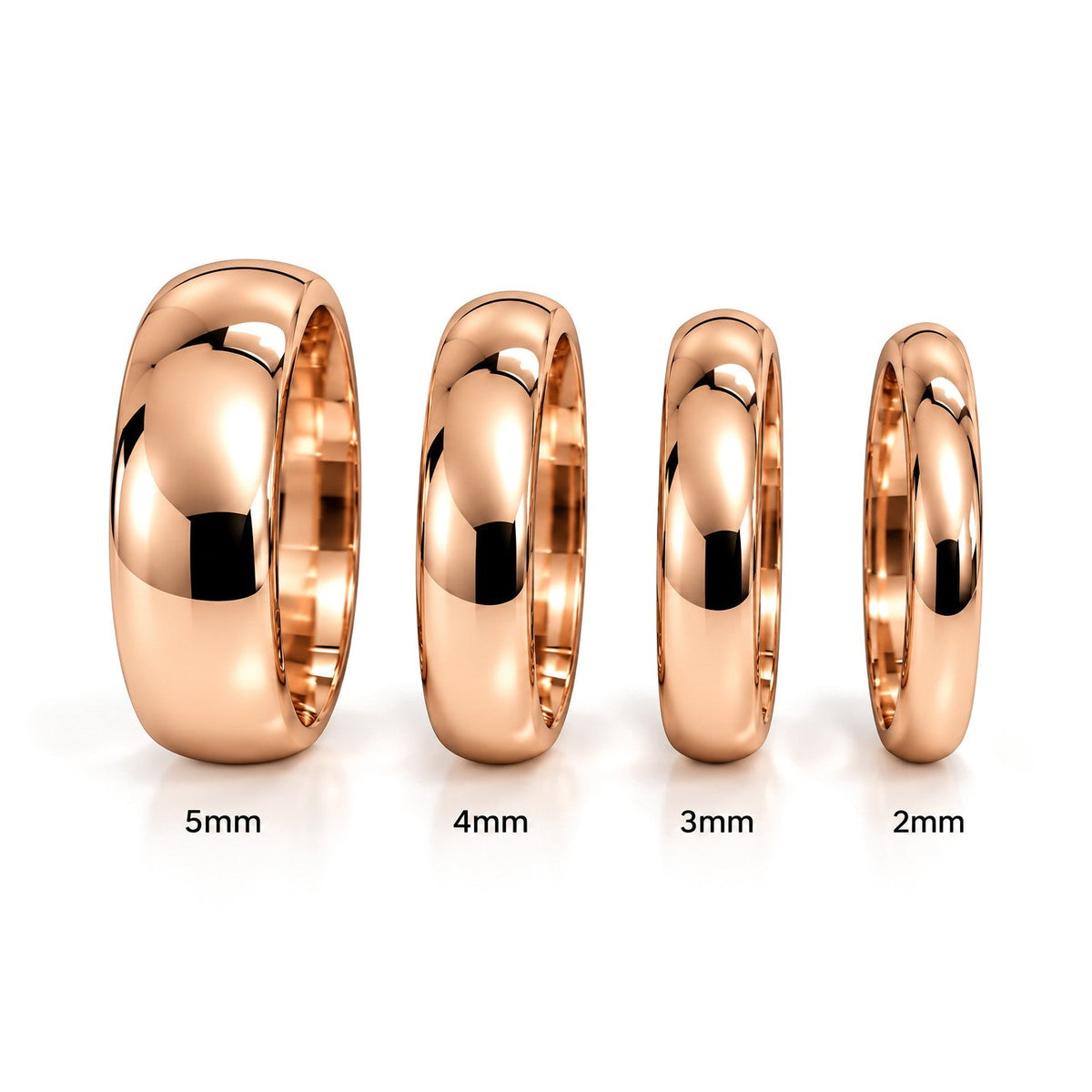 Classic Dome Gold Wedding Band Set · Rose Gold · Widths 2–5 mm