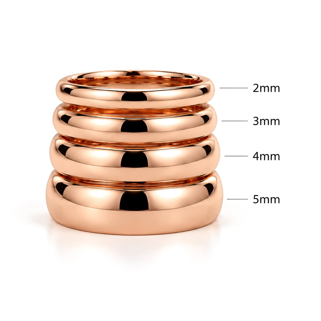 Classic Dome Gold Wedding Band Set · Rose Gold · Stacked Widths