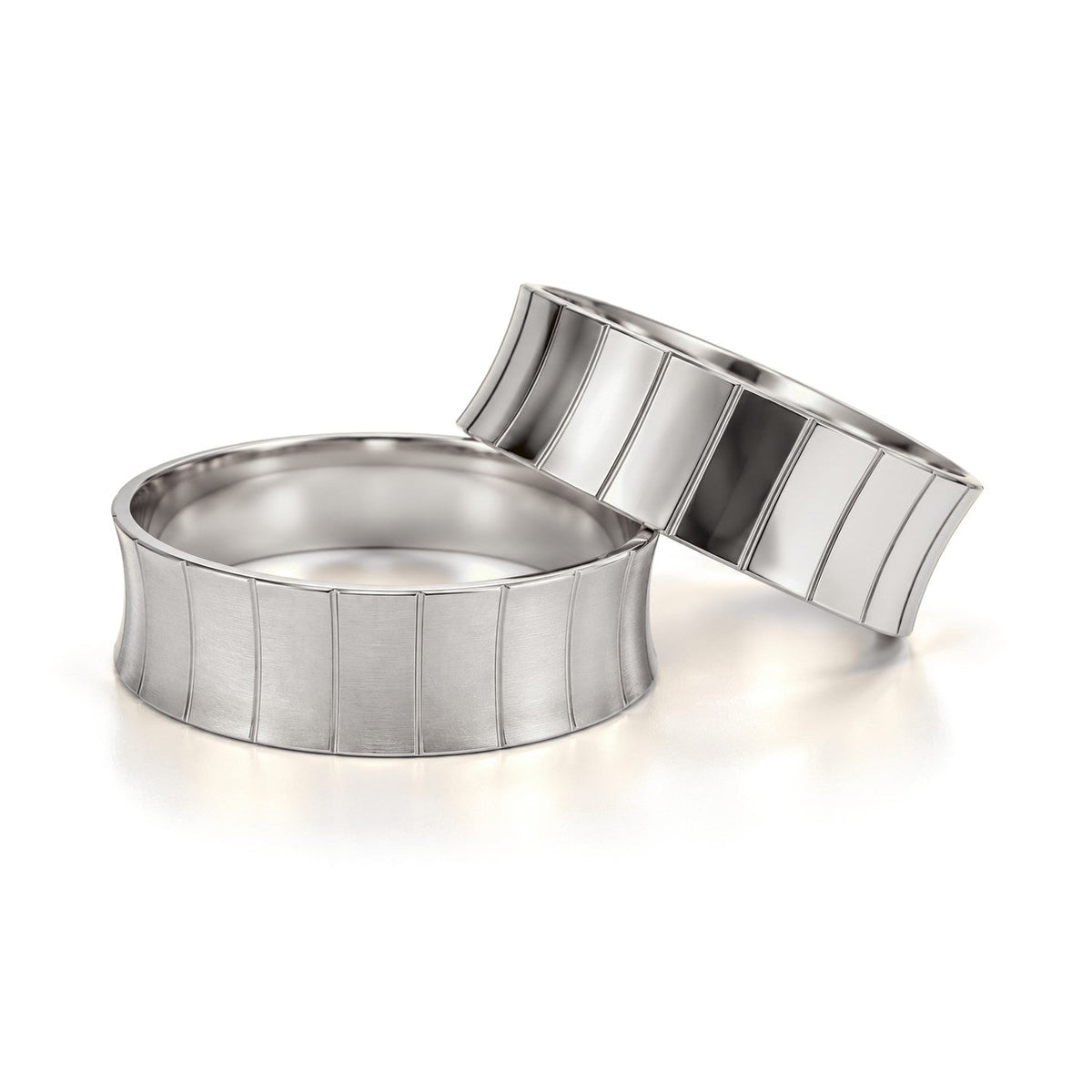 Concave Panel Gold Wedding Band Set · White Gold · Set