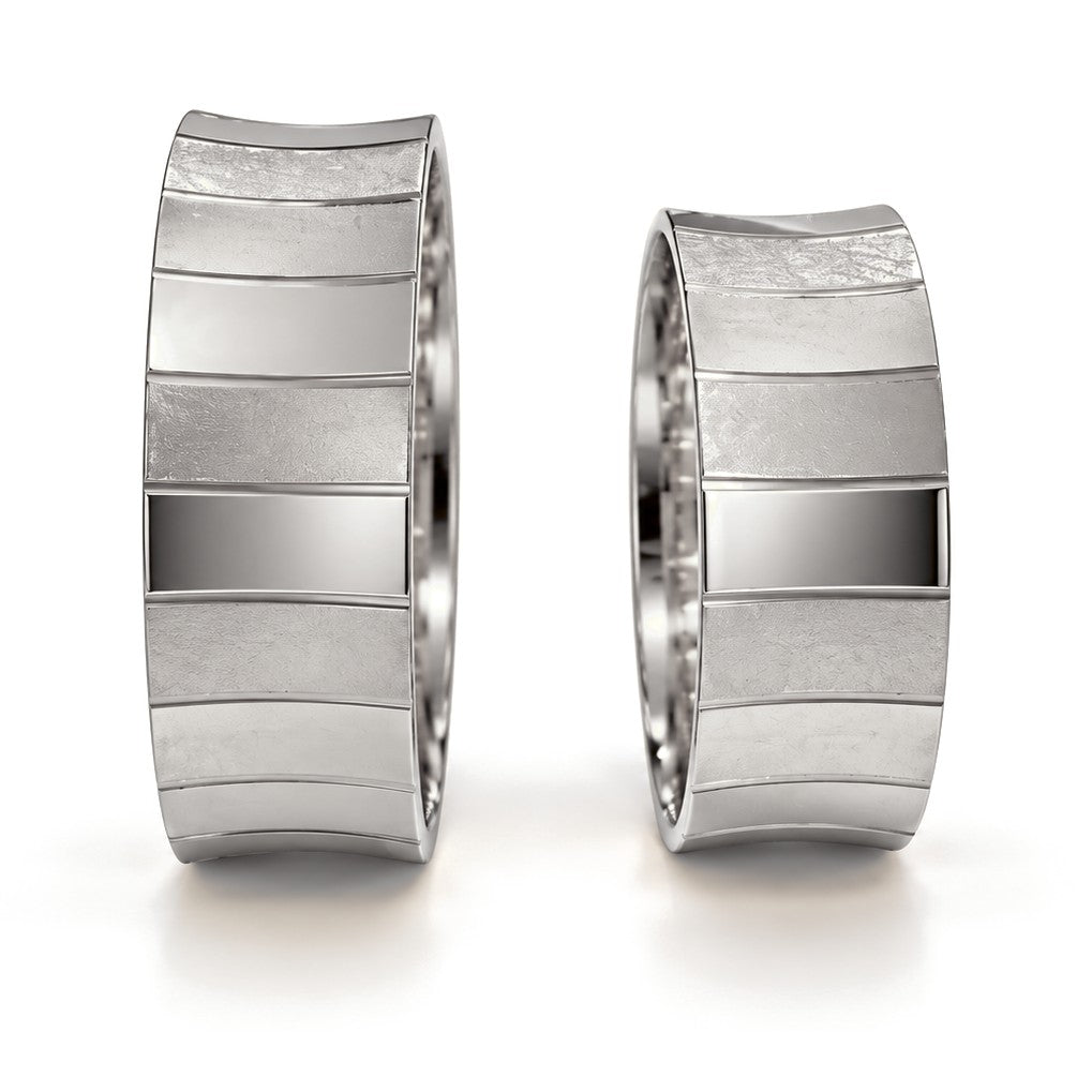 Concave Panel Gold Wedding Band Set · White Gold · Set · Side View