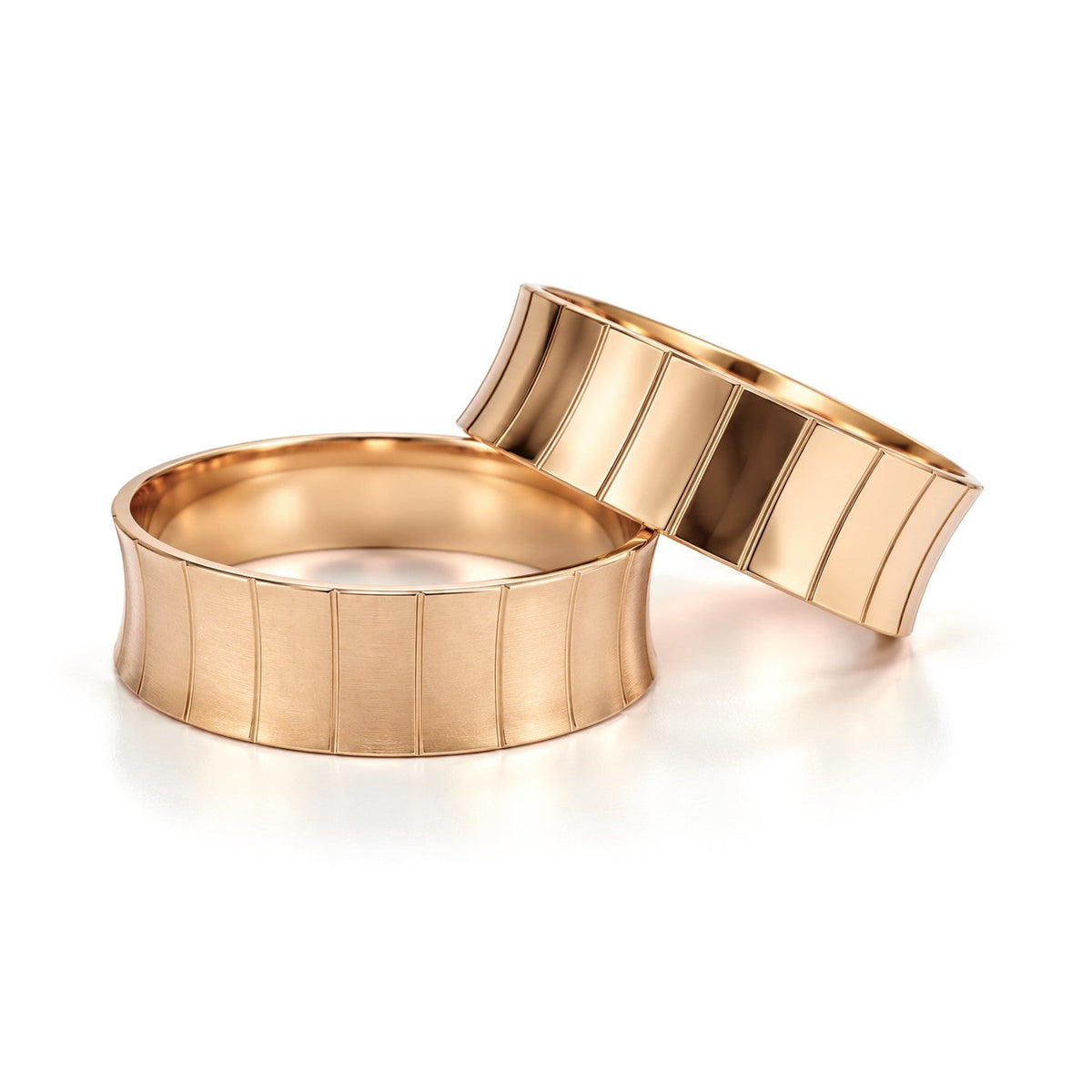Concave Panel Gold Wedding Band Set · Rose Gold · Set