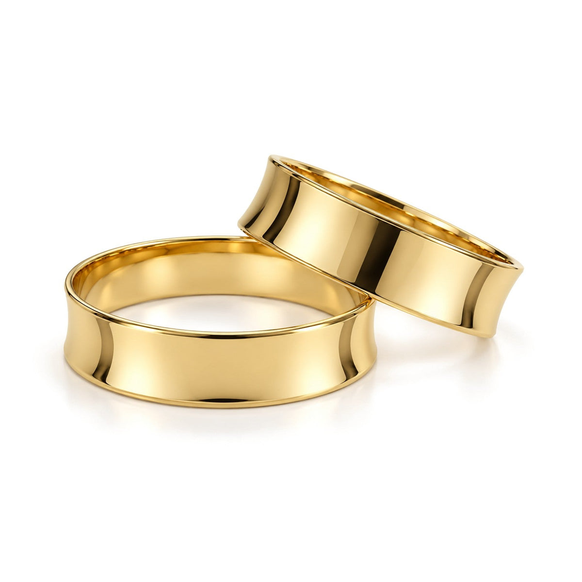 Wide Concave Gold Wedding Band Set · Yellow Gold · Set