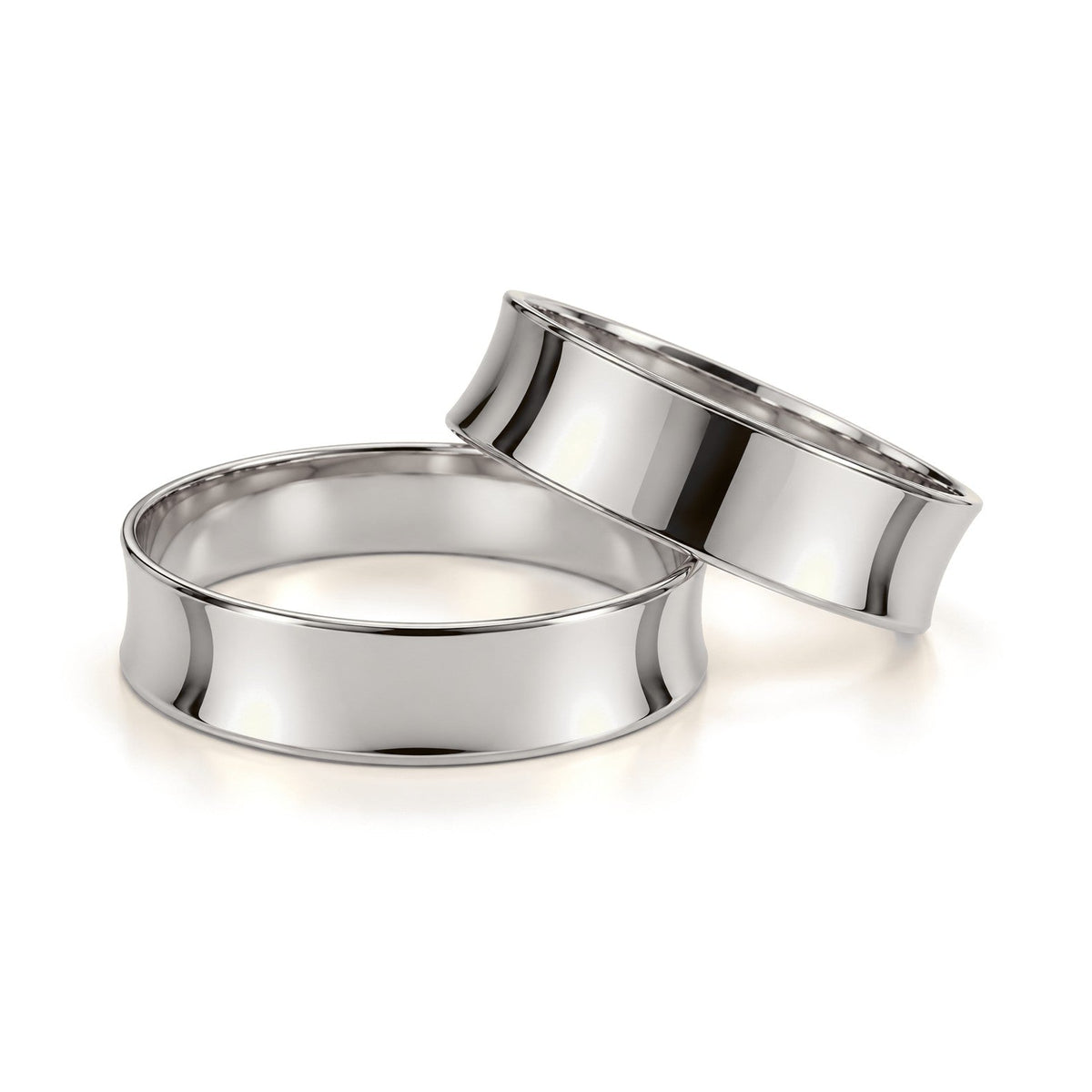 Wide Concave Gold Wedding Band Set · White Gold · Set