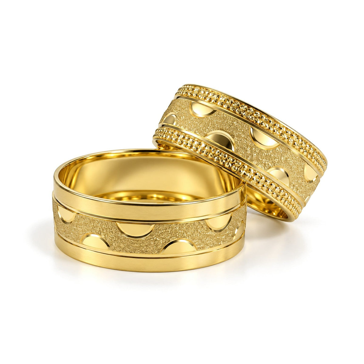 Frosted Half Moon Gold Wedding Band Set · Yellow Gold · Set