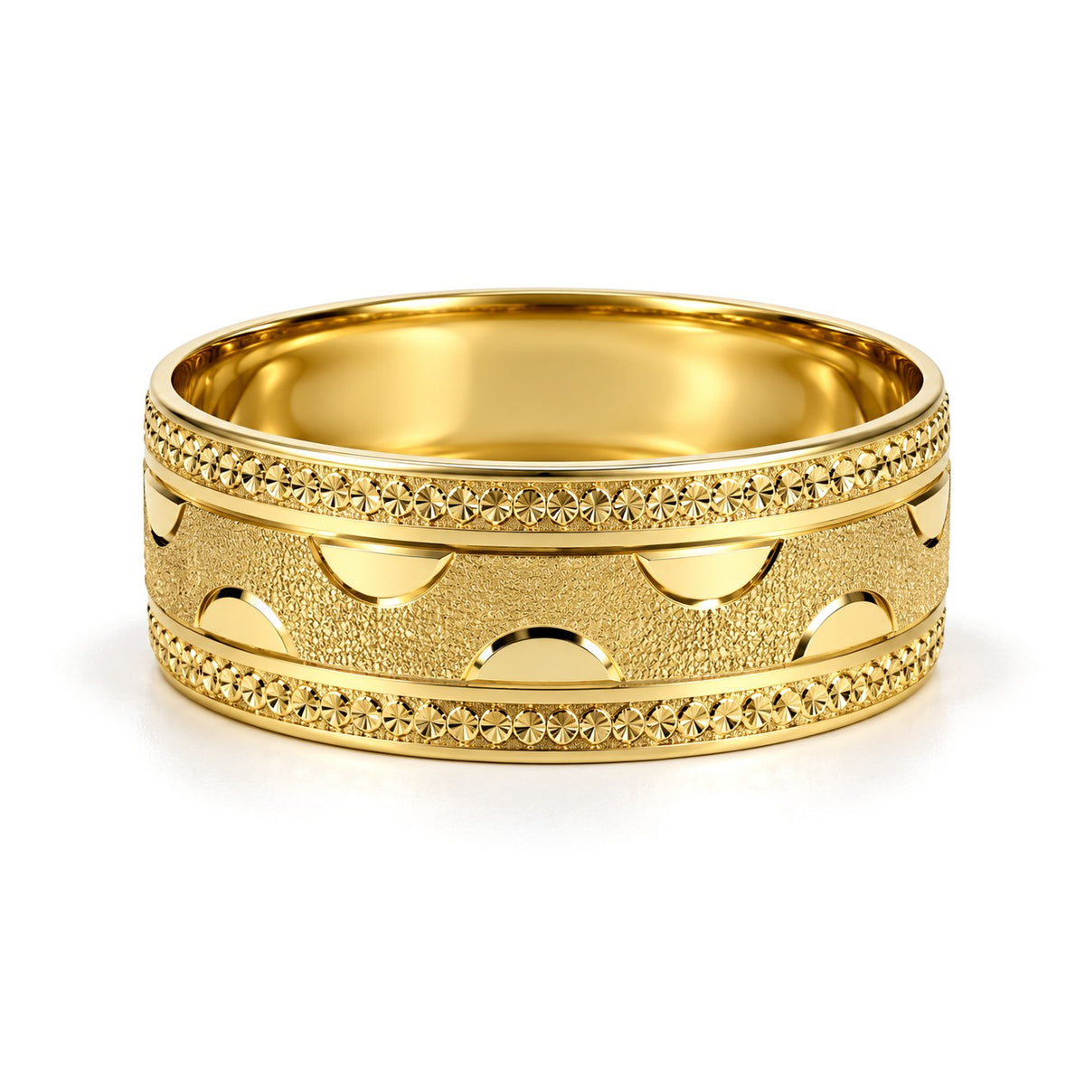 Frosted Half Moon Gold Wedding Band Set · Yellow Gold · Her Band