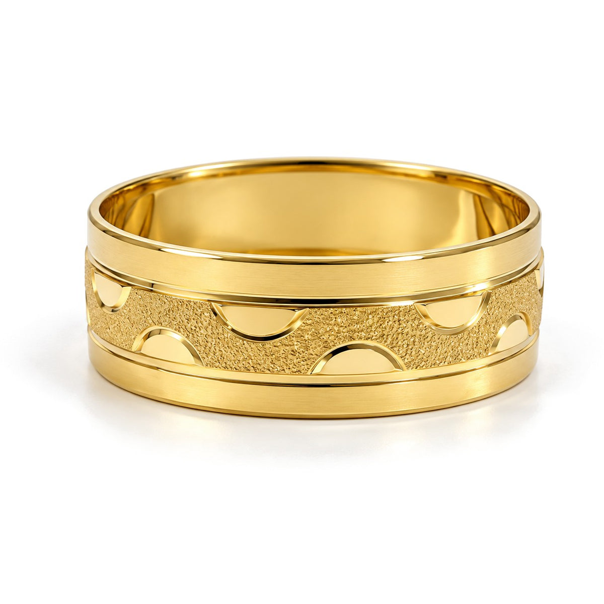 Frosted Half Moon Gold Wedding Band Set · Yellow Gold · His Band