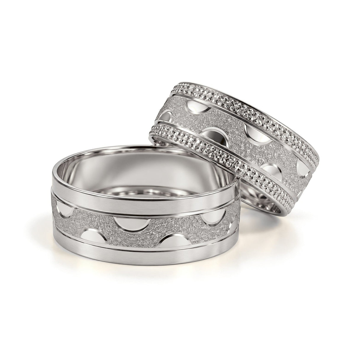 Frosted Half Moon Gold Wedding Band Set · White Gold · Set