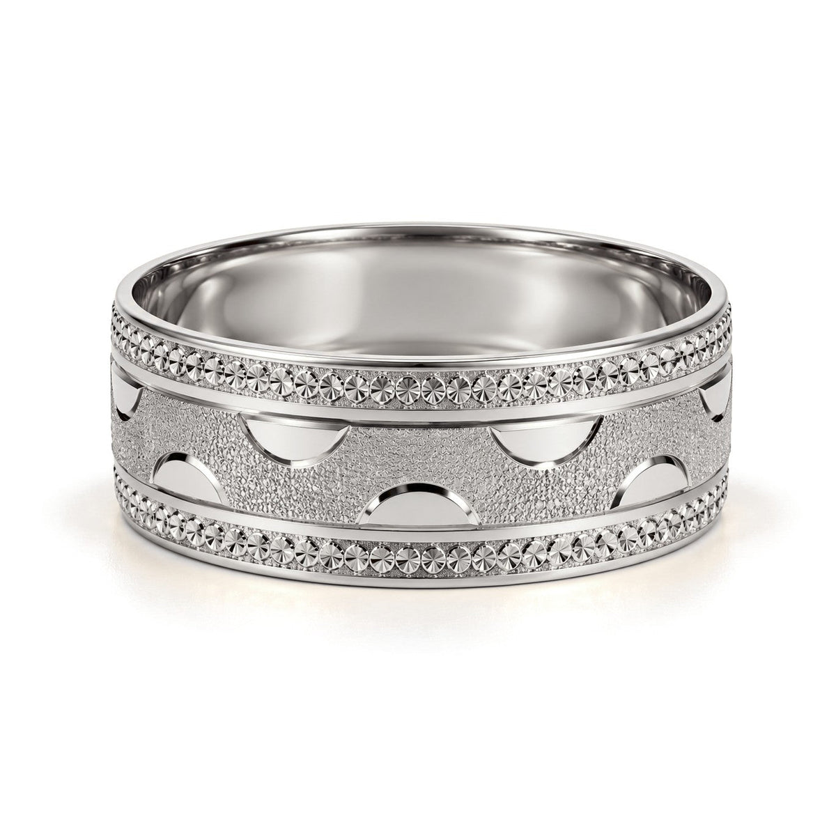 Frosted Half Moon Gold Wedding Band Set · White Gold · Her Band