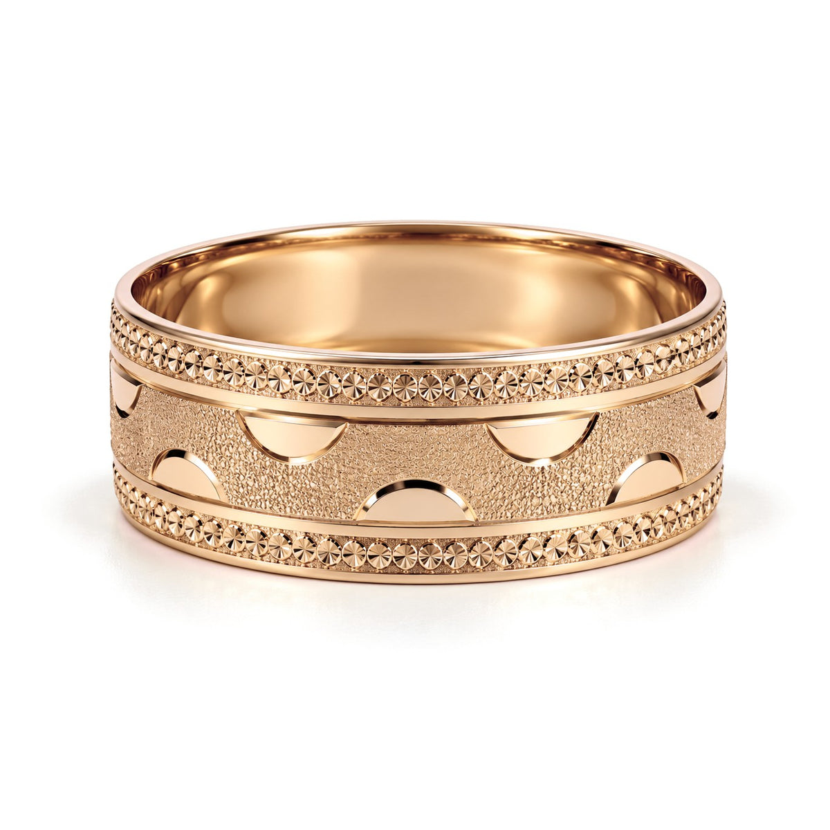 Frosted Half Moon Gold Wedding Band Set · Rose Gold · Her Band