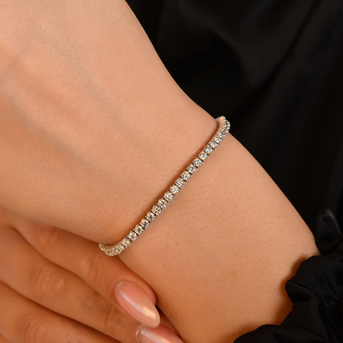 Lab-Grown Diamond Tennis Bracelet – Four-Prong · On the Wrist