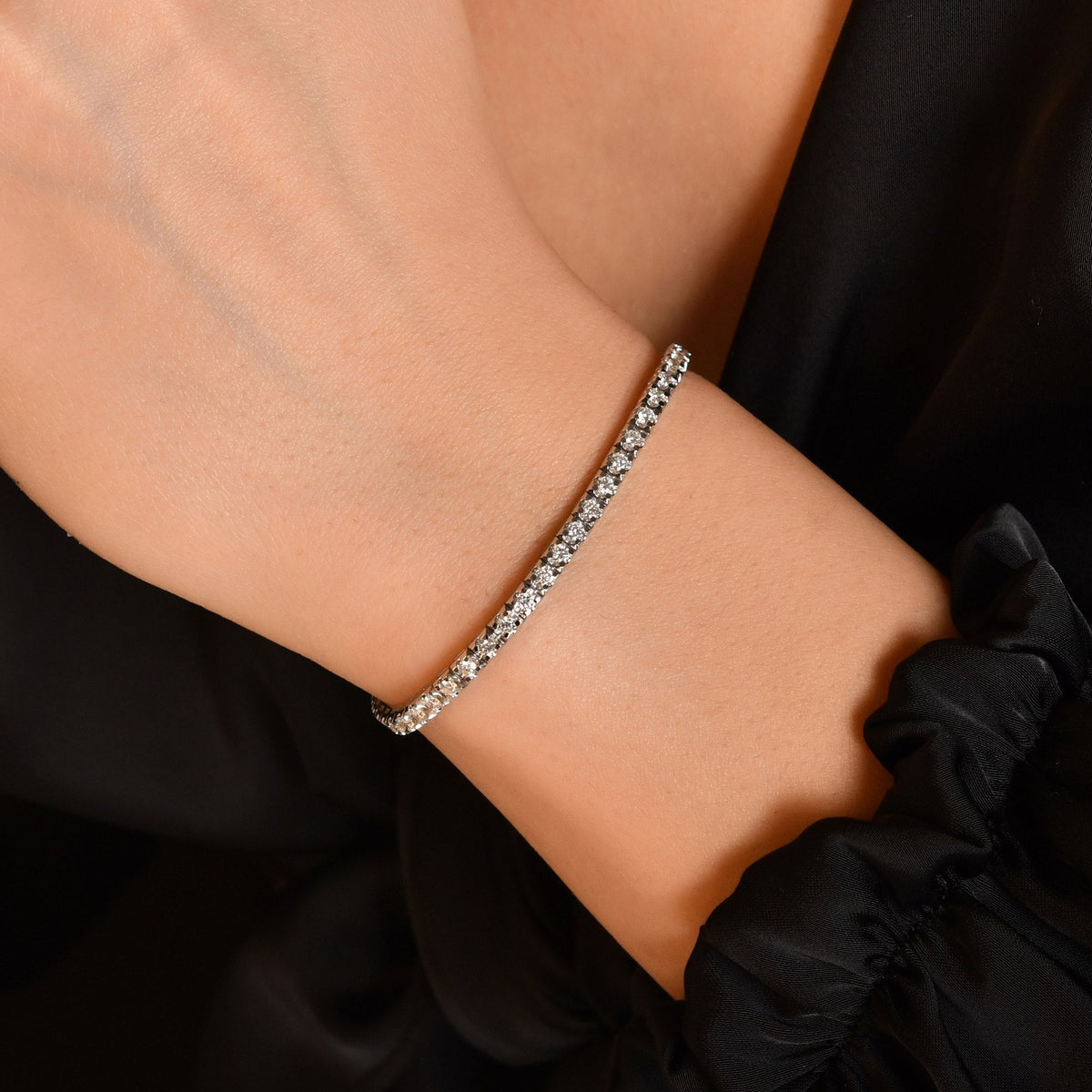 Lab-Grown Diamond Tennis Bracelet – Square · On the Wrist