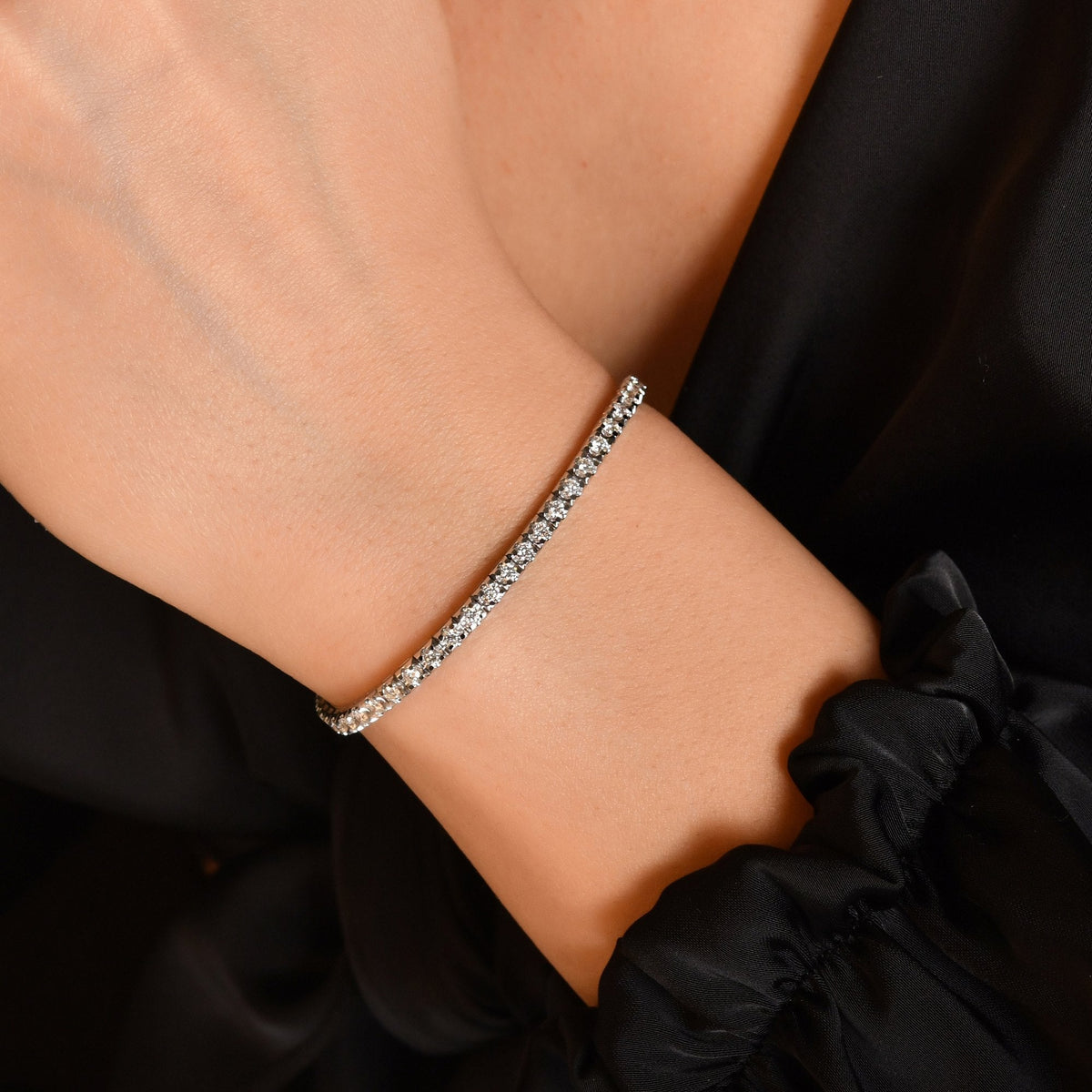 Lab-Grown Diamond Tennis Bracelet – Square · On the Wrist