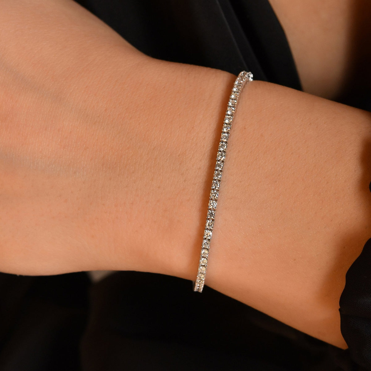 Lab-Grown Diamond Tennis Bracelet – Wire Prong · On the Wrist