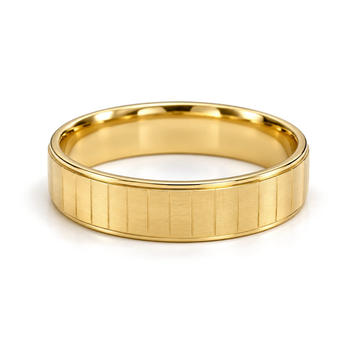 Brushed and Polished Panel Gold Wedding Band Set · Yellow Gold · Band