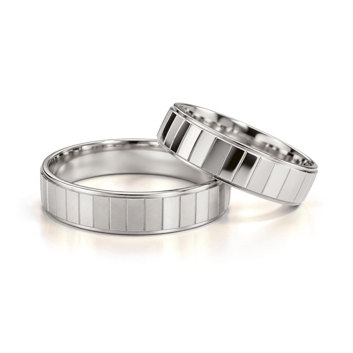 Brushed and Polished Panel Gold Wedding Band Set · White Gold · Set