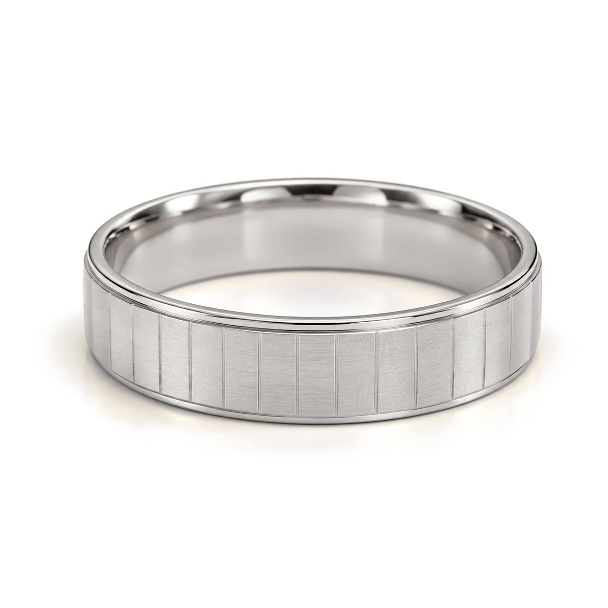 Brushed and Polished Panel Gold Wedding Band Set · White Gold · Band