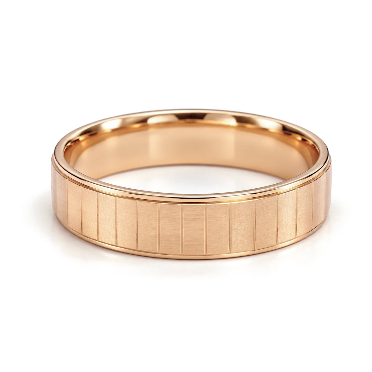 Brushed and Polished Panel Gold Wedding Band Set · Rose Gold · Band