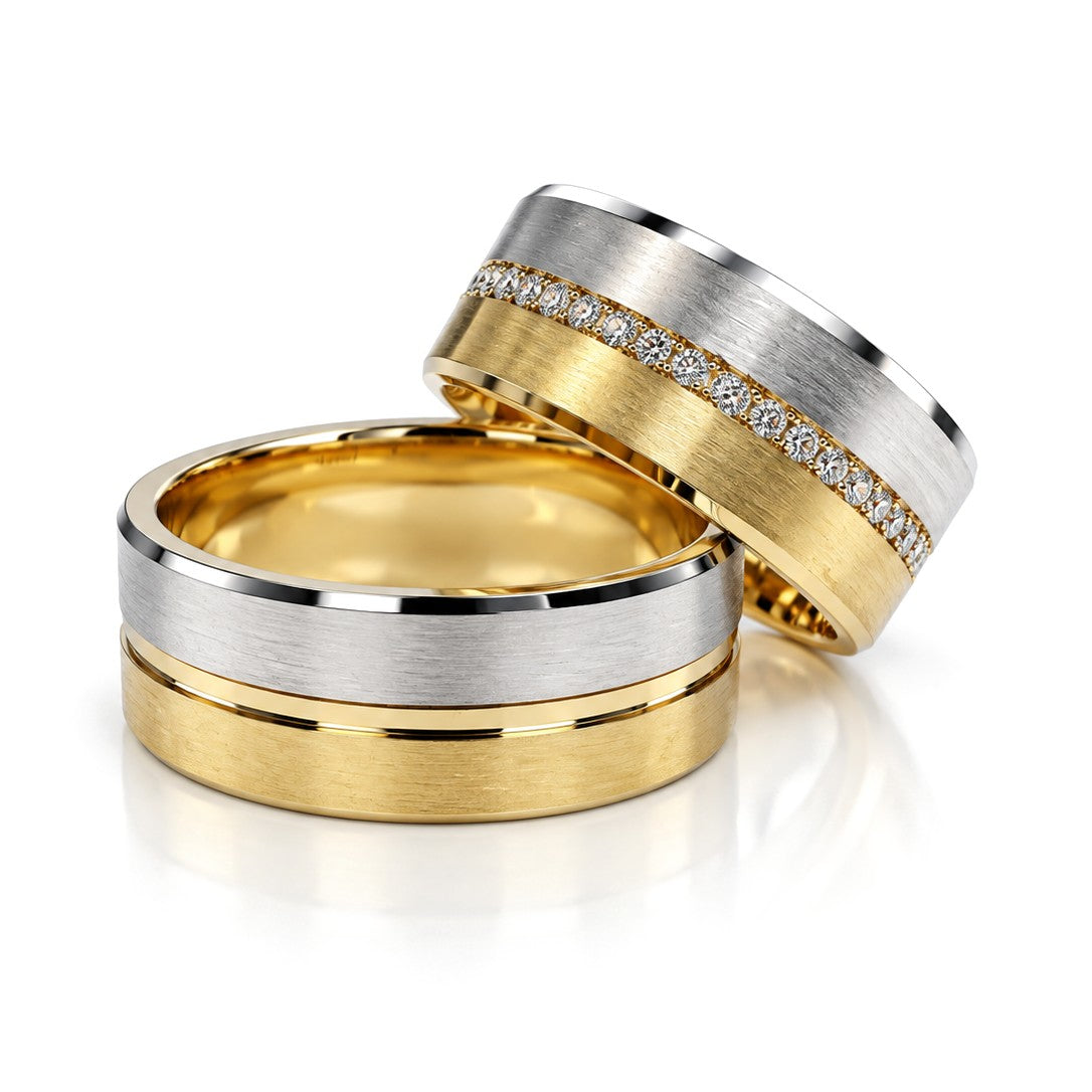 Brushed Two-Tone Diamond Wedding Band Set · Set