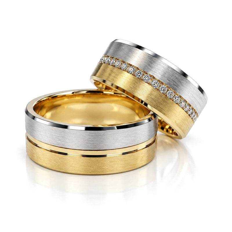 Brushed Two-Tone Diamond Wedding Band Set · Set