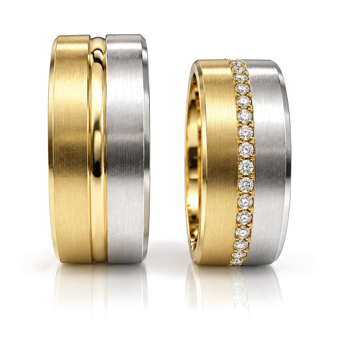 Brushed Two-Tone Diamond Wedding Band Set · Set
