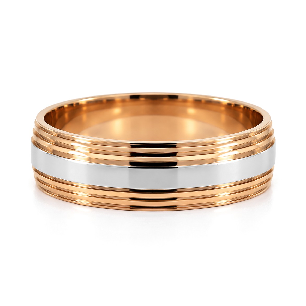 Grooved Rose Gold Diamond Wedding Band Set · His Band