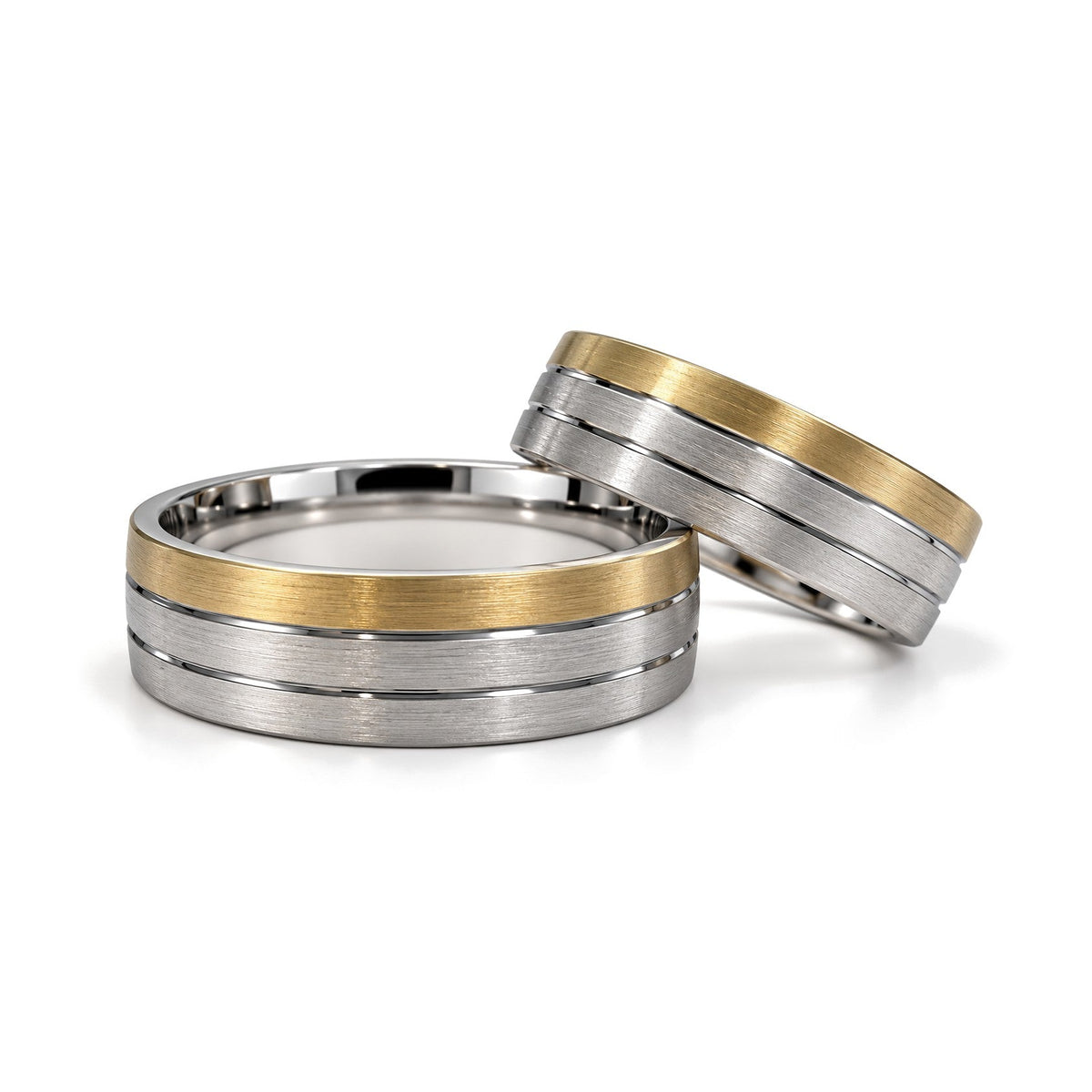 Grooved Two-Tone Gold Wedding Band Set · Set