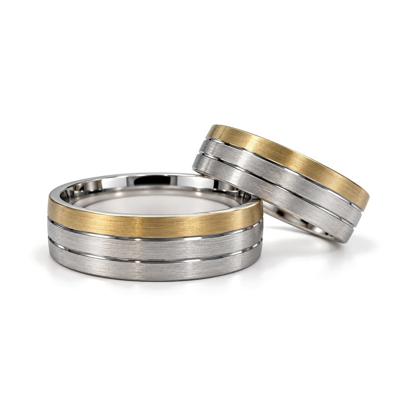 Grooved Two-Tone Gold Wedding Band Set · Set