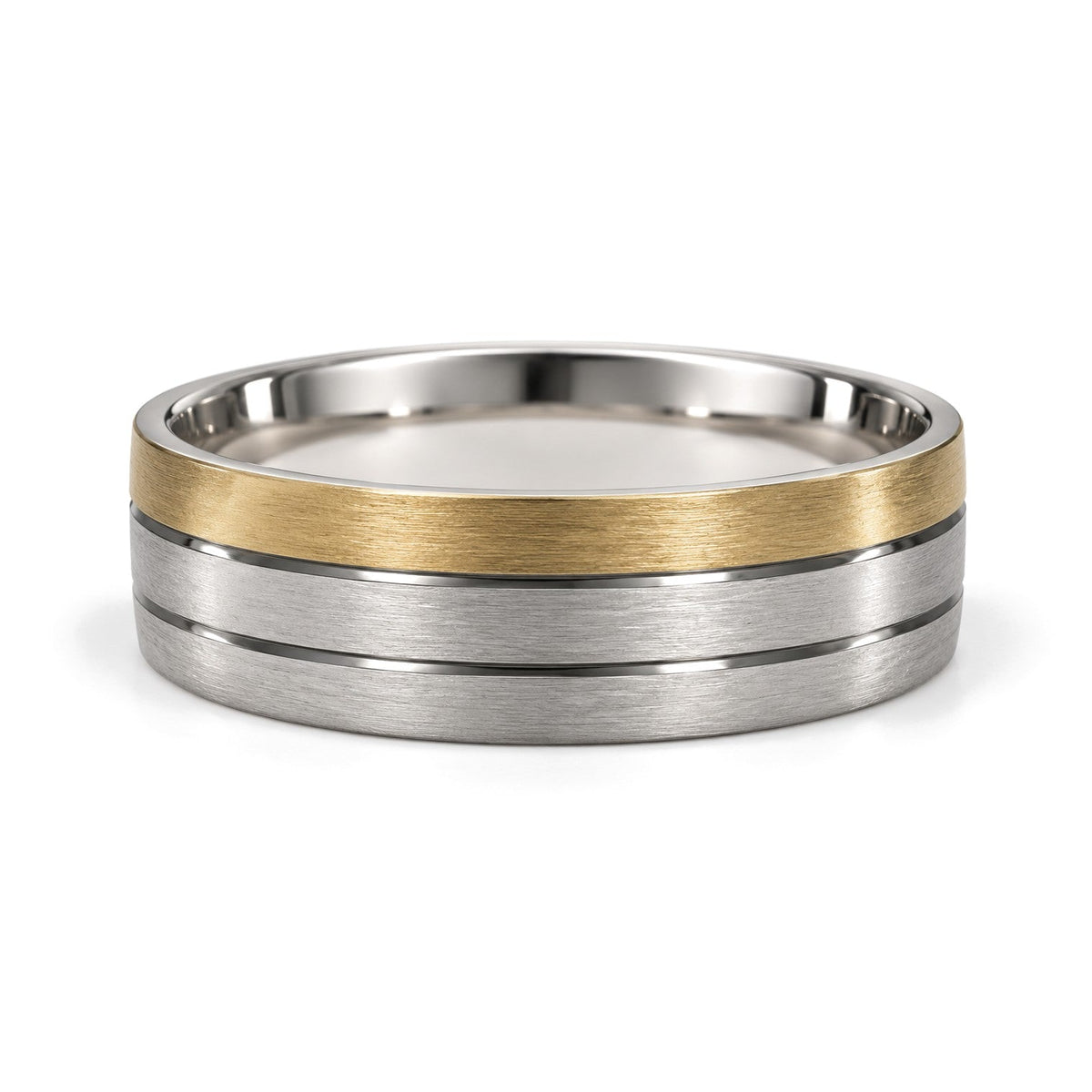 Grooved Two-Tone Gold Wedding Band Set · Set