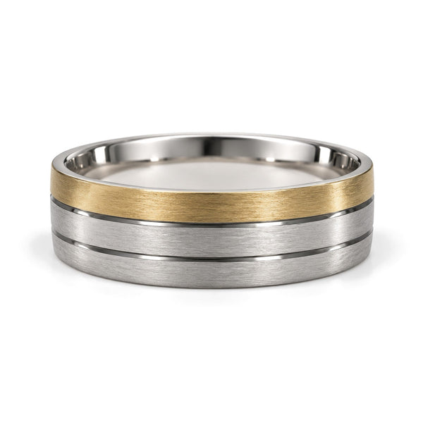 Grooved Two-Tone Gold Wedding Band Set · Set