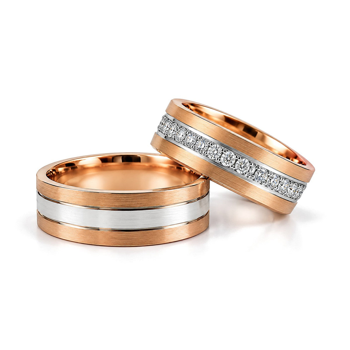 Rose Stripe Diamond Wedding Band Set · Set