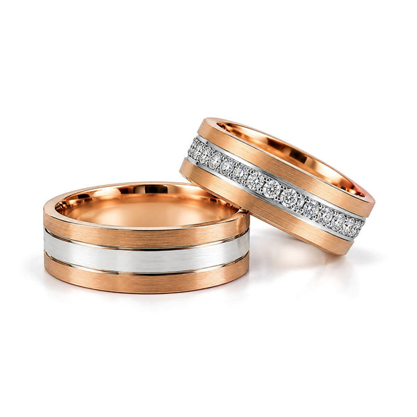 Rose Stripe Diamond Wedding Band Set · Set
