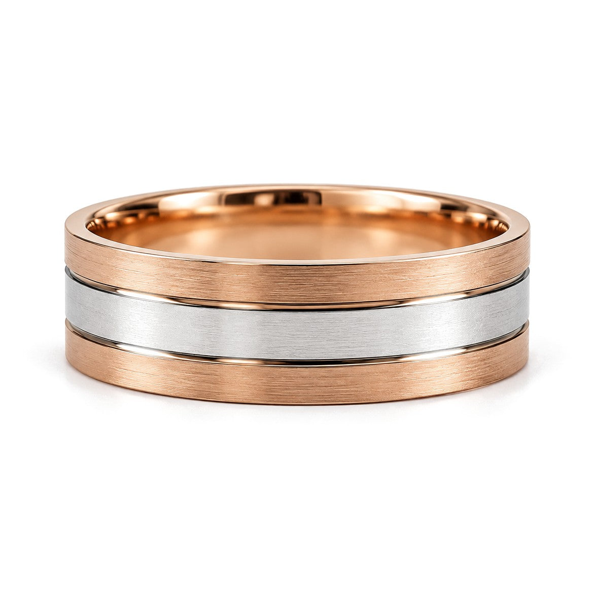 Rose Stripe Diamond Wedding Band Set · His Band