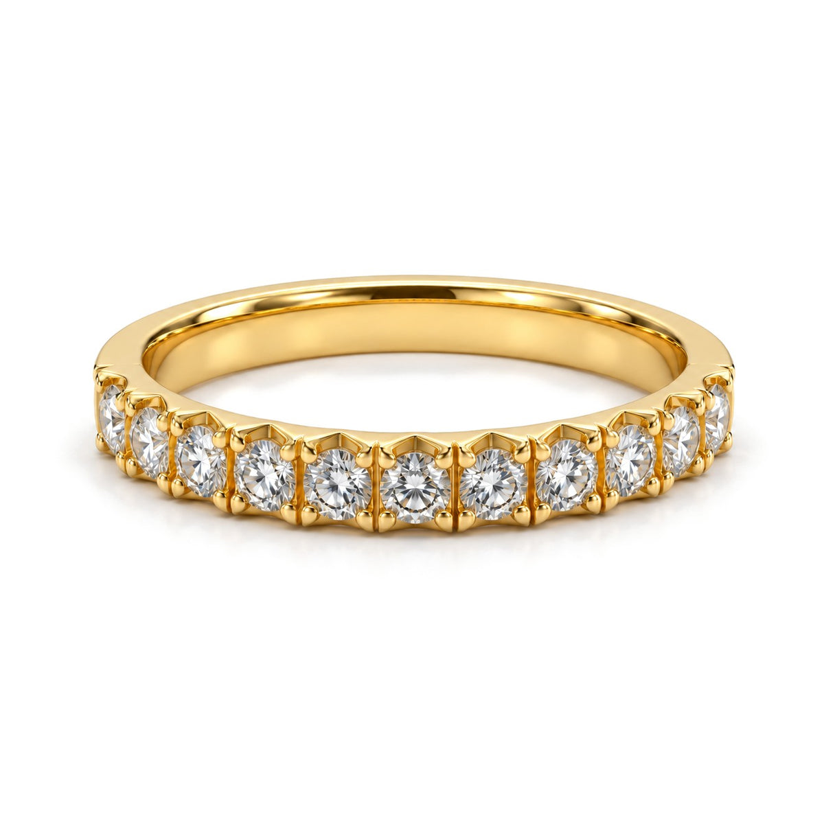Pyramid Pattern Lab-Grown Diamond Wedding Band Set · Yellow Gold · Her Band