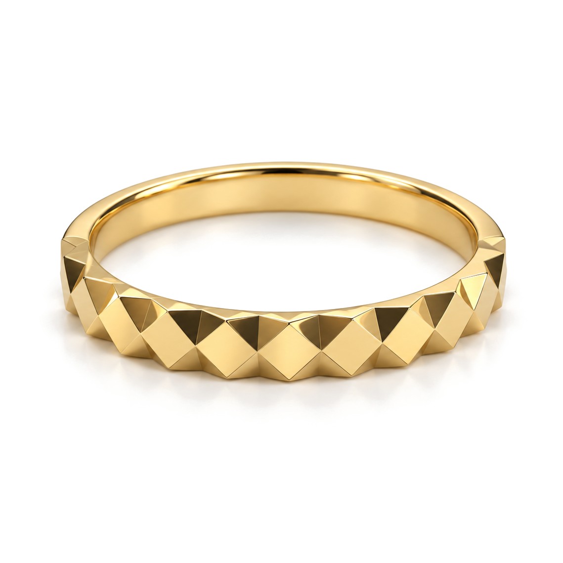 Pyramid Pattern Lab-Grown Diamond Wedding Band Set · Yellow Gold · His Band