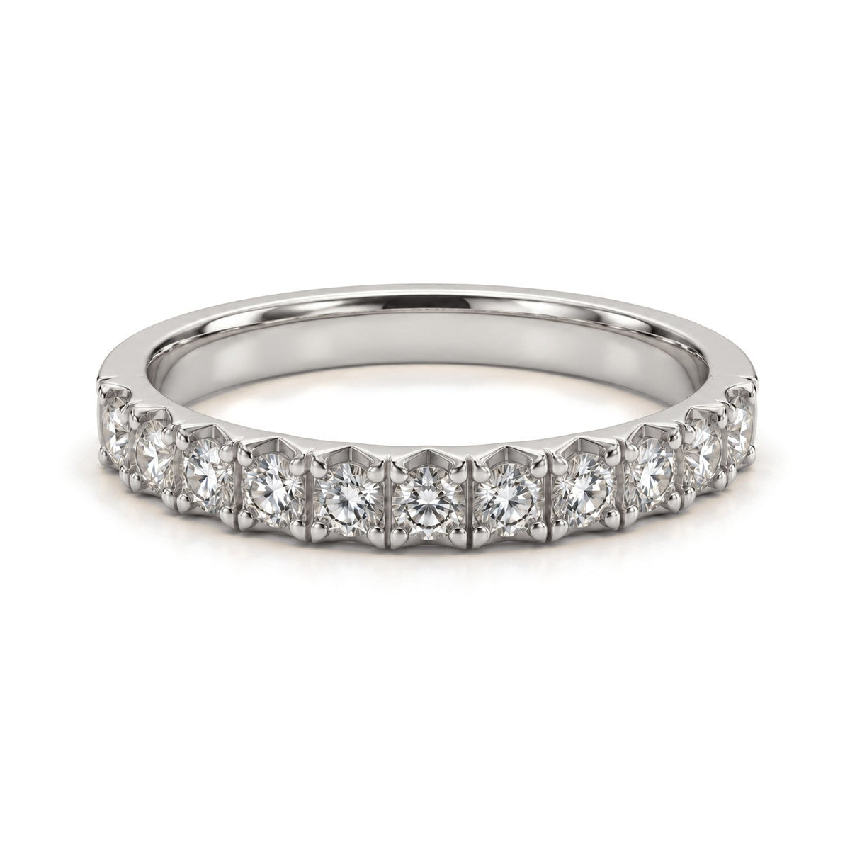 Pyramid Pattern Lab-Grown Diamond Wedding Band Set · White Gold · Her Band