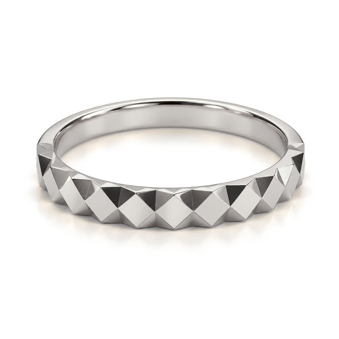 Pyramid Pattern Lab-Grown Diamond Wedding Band Set · White Gold · His Band
