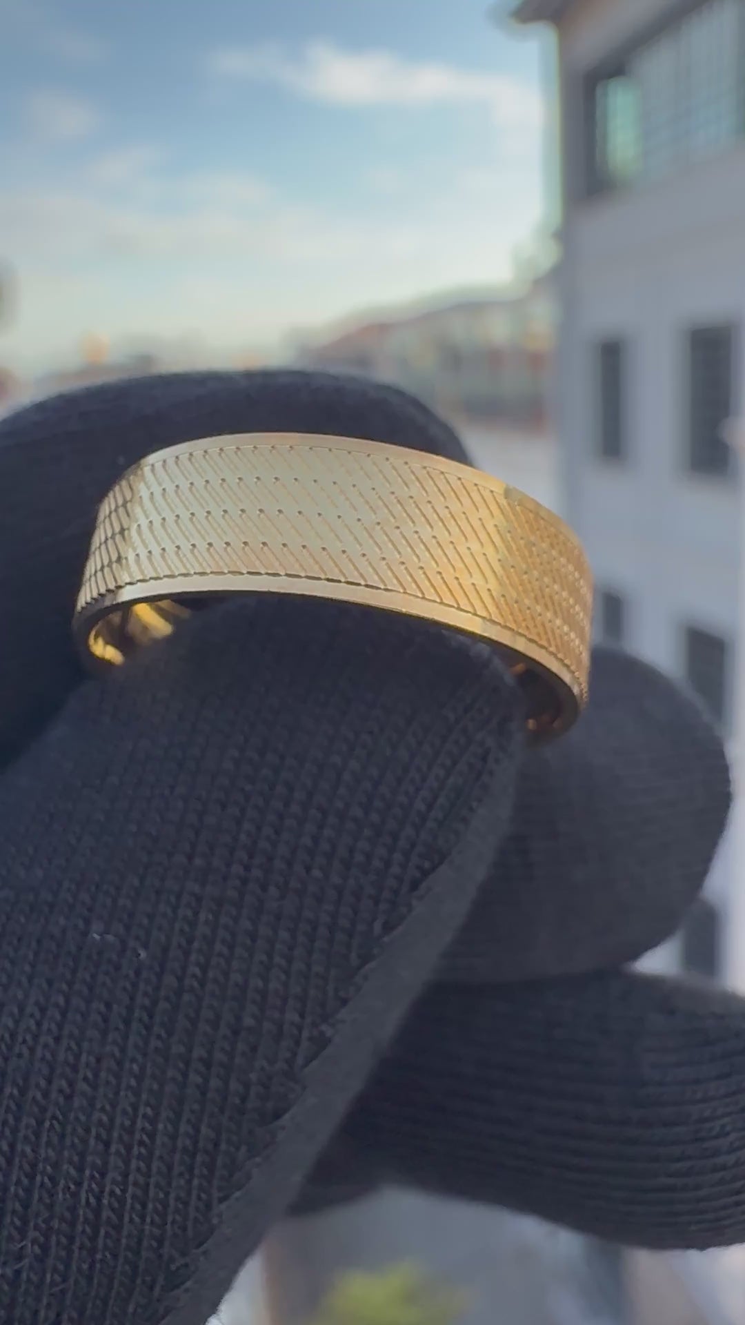 Herringbone Gold Wedding Band Set