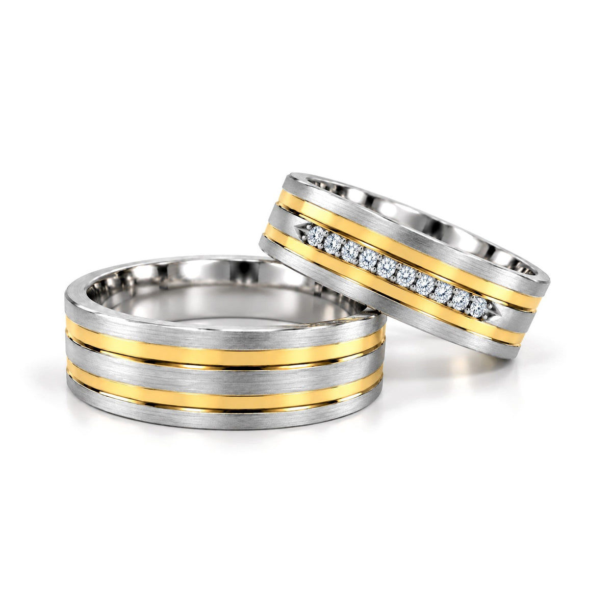 Yellow Stripe Diamond Wedding Band Set · Set