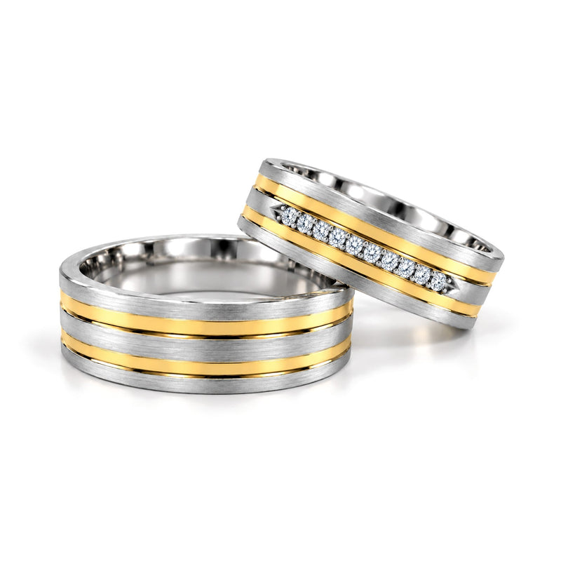 Yellow Stripe Diamond Wedding Band Set · Set