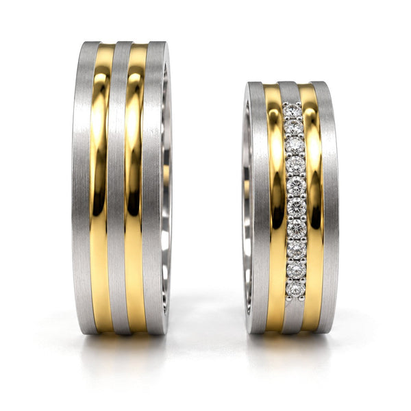 Yellow Stripe Diamond Wedding Band Set · Set