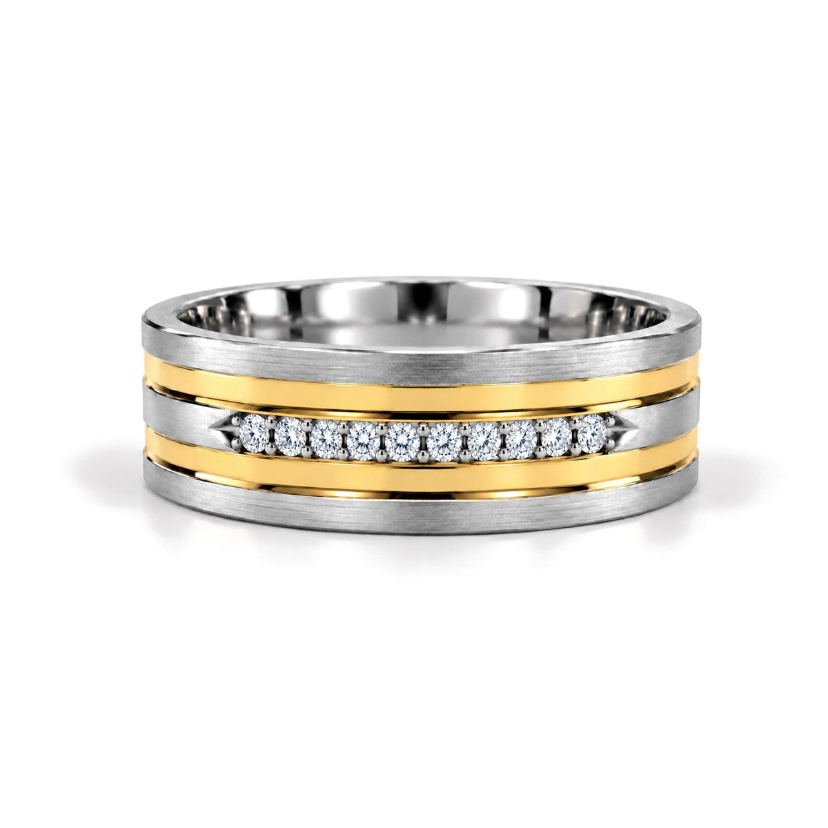 Yellow Stripe Diamond Wedding Band Set · Her Band