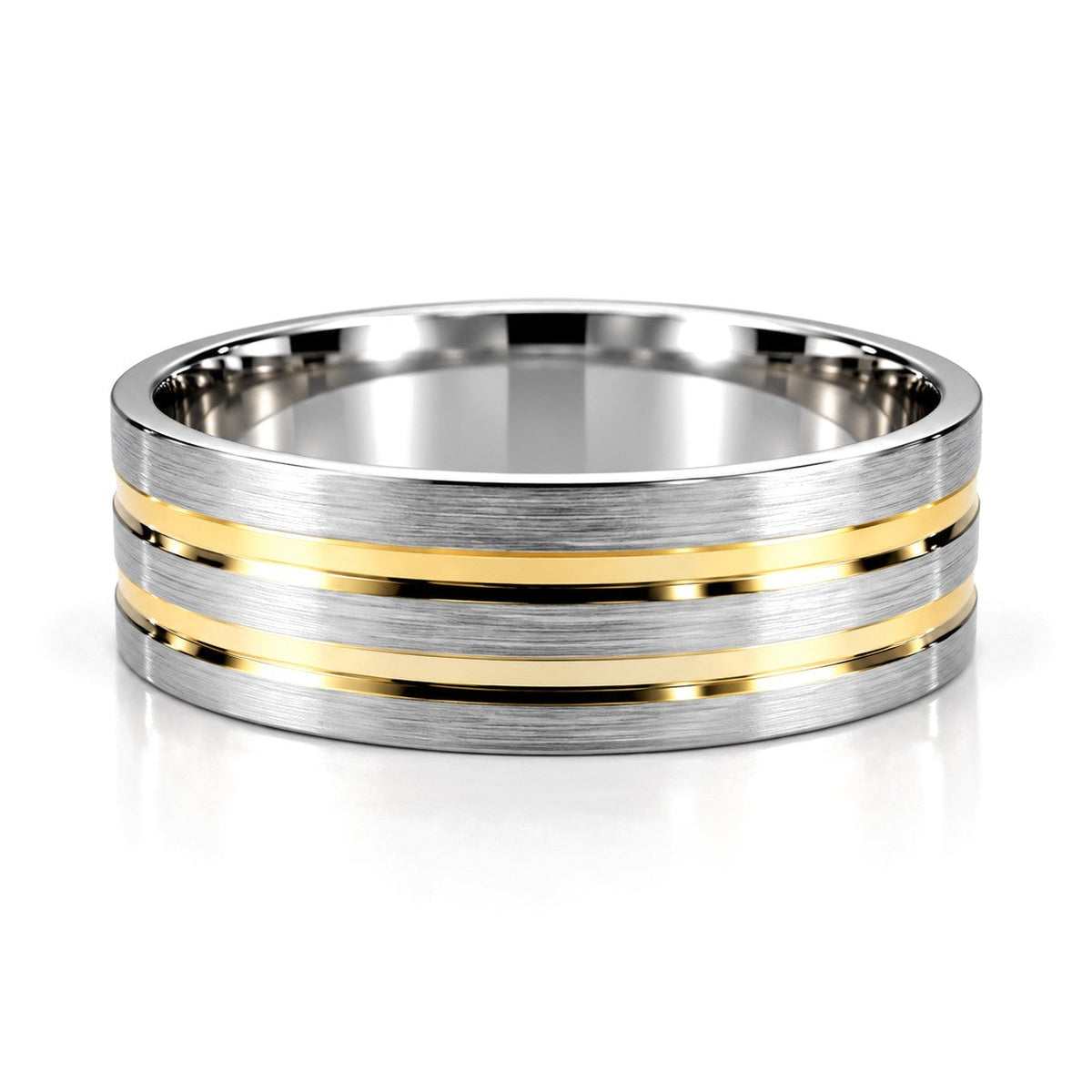 Yellow Stripe Diamond Wedding Band Set · His Band