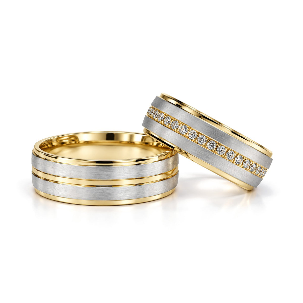 Yellow Edge Brushed Diamond Wedding Band Set · Set