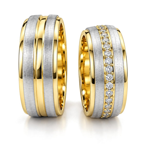Yellow Edge Brushed Diamond Wedding Band Set · Set