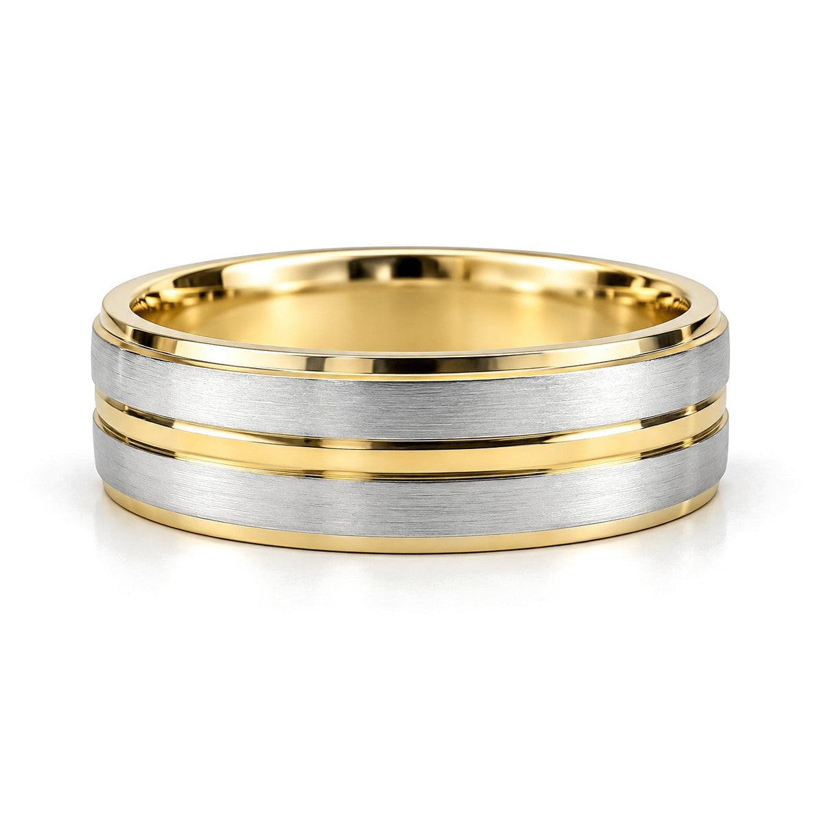 Yellow Edge Brushed Diamond Wedding Band Set · His Band