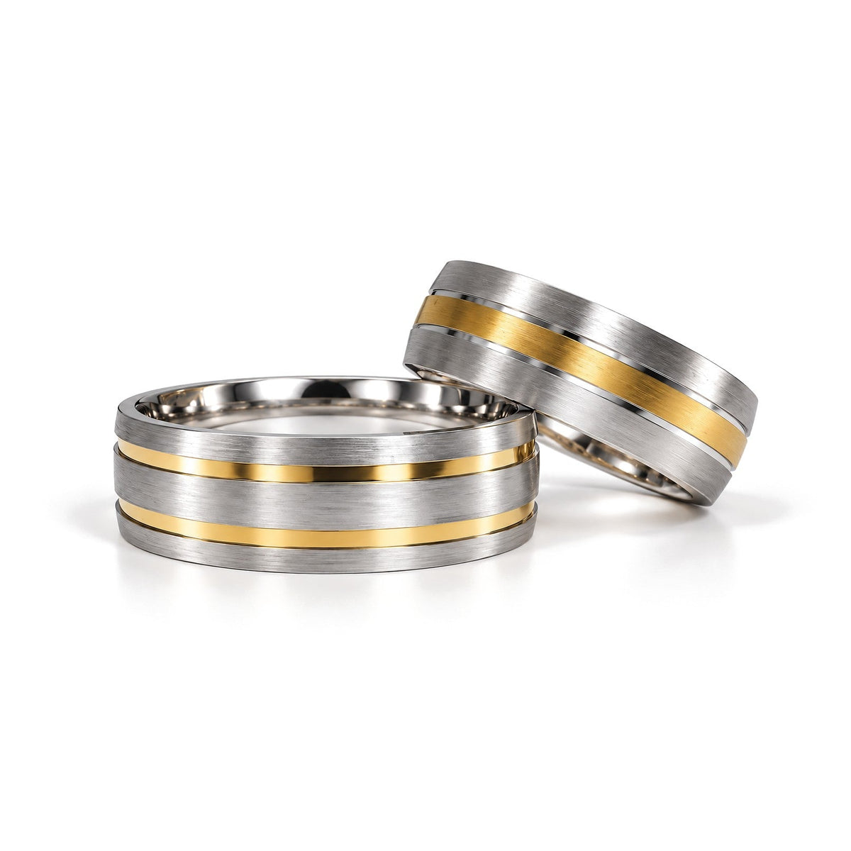 Yellow Center Brushed Gold Wedding Band Set · Set