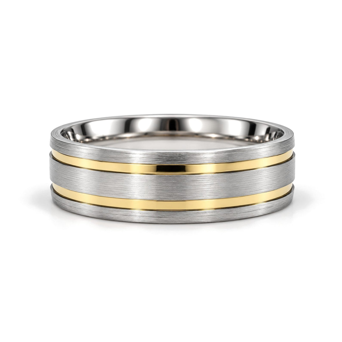 Yellow Center Brushed Gold Wedding Band Set · His Band