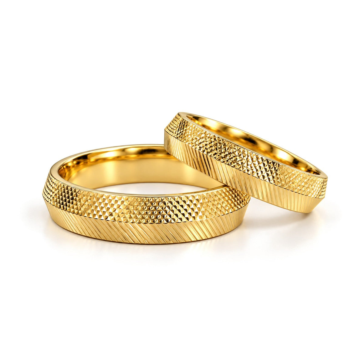 Knife Edge Textured Gold Wedding Band Set · Yellow Gold · Set