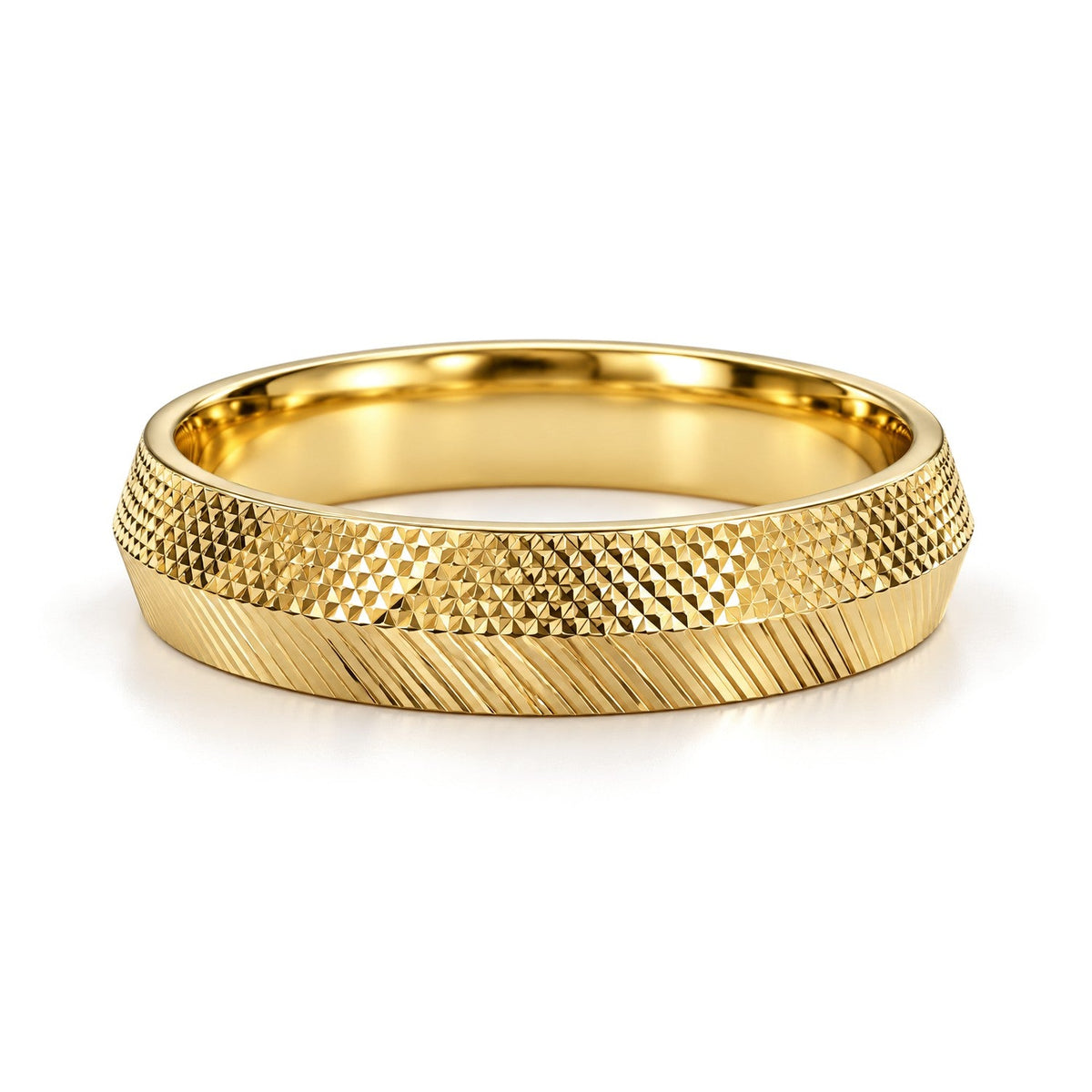 Knife Edge Textured Gold Wedding Band Set · Yellow Gold · Band