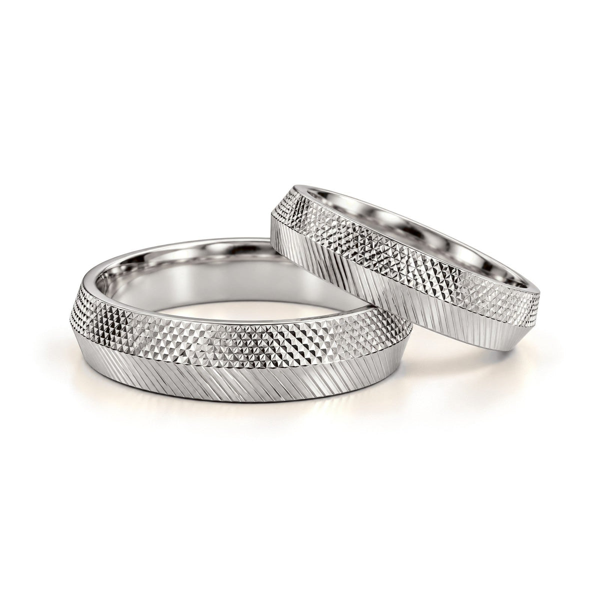 Knife Edge Textured Gold Wedding Band Set · White Gold · Set
